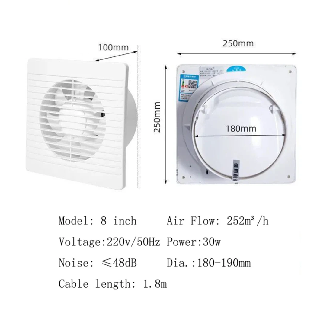 6/8/12 Inch Square Low Noise Bathroom Kitchen Ventilation Exhaust Fans